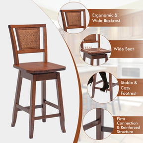 2 Pieces 24.5 Inch 360° Swivel Seat Bar Stools with Back for Kitchen Island and Home Bar