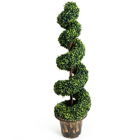 2 Pieces 4 Feet Artificial Décor Green Boxwood Spiral Tree Set