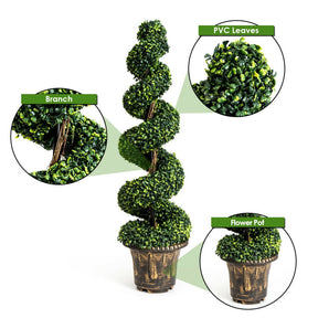 2 Pieces 4 Feet Artificial Décor Green Boxwood Spiral Tree Set