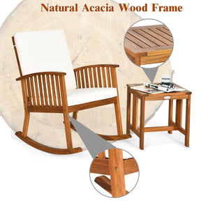 2 Pieces Acacia Wood Patio Rocking Chair Table Set for Patio and Poolside