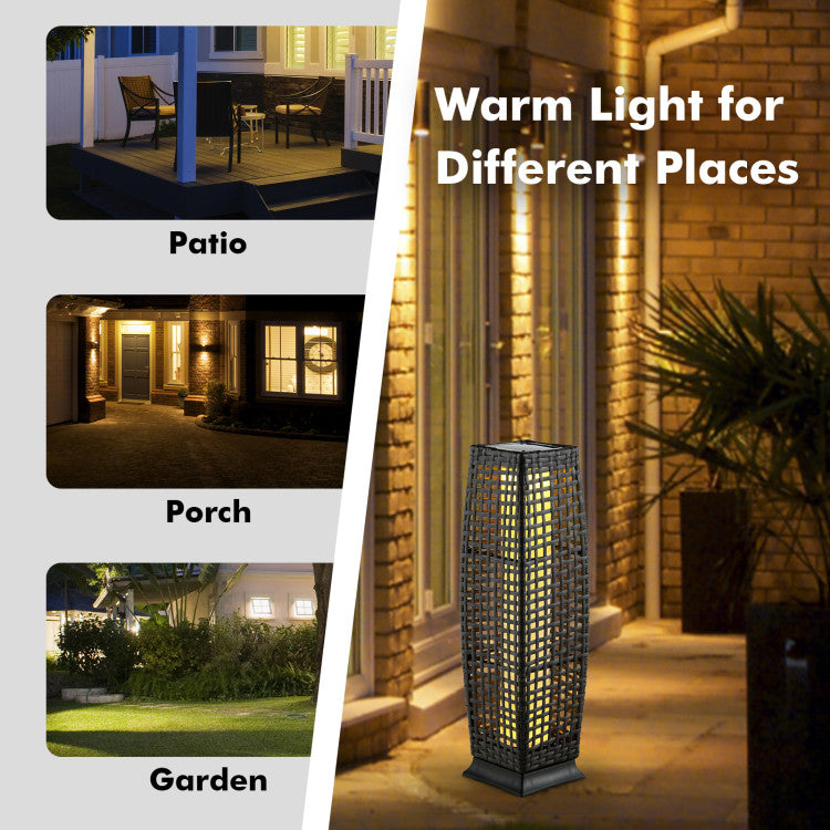 2 Pieces LED Solar-Powered Weatherproof Square Wicker Floor Lamps with Auto On/Off