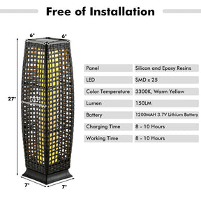 2 Pieces LED Solar-Powered Weatherproof Square Wicker Floor Lamps with Auto On/Off