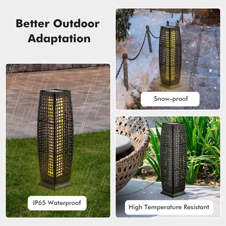 2 Pieces LED Solar-Powered Weatherproof Square Wicker Floor Lamps with Auto On/Off