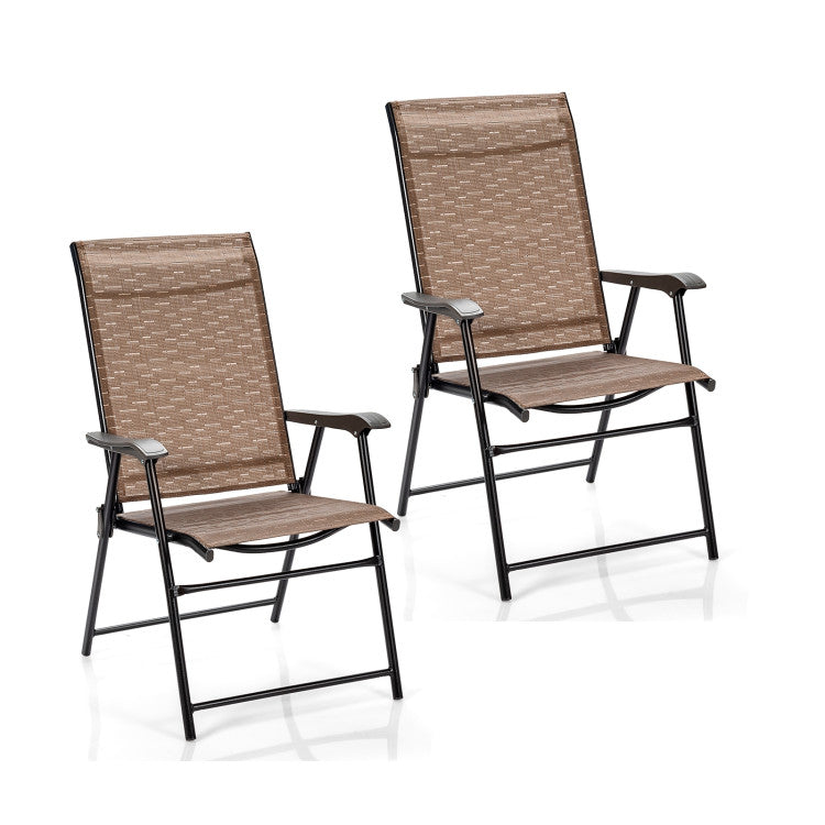 2 Pieces Outdoor Patio Folding Chair with Armrest for Camping and Garden