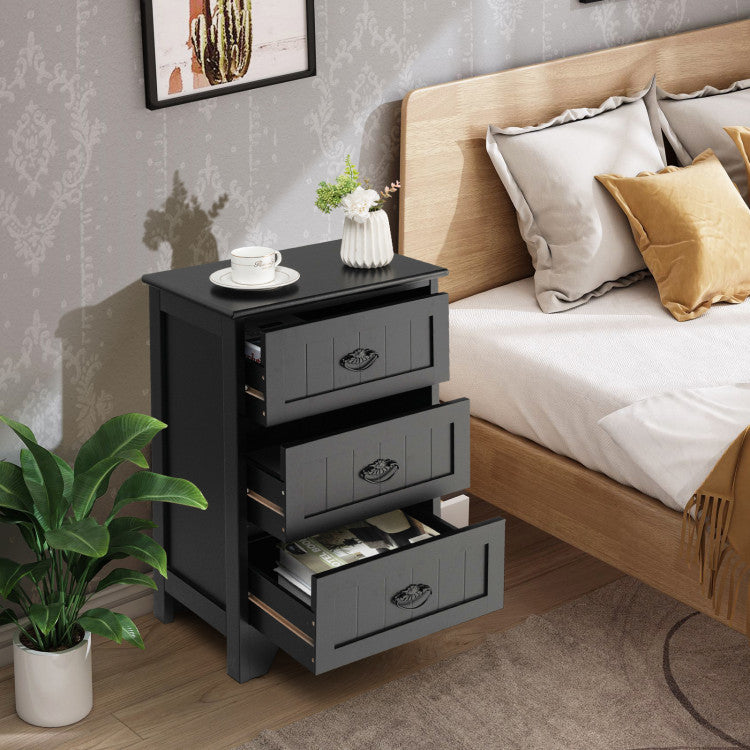 Hikidspace 3-Drawer Storage Wooden Nightstand for Living Room and Bedroom