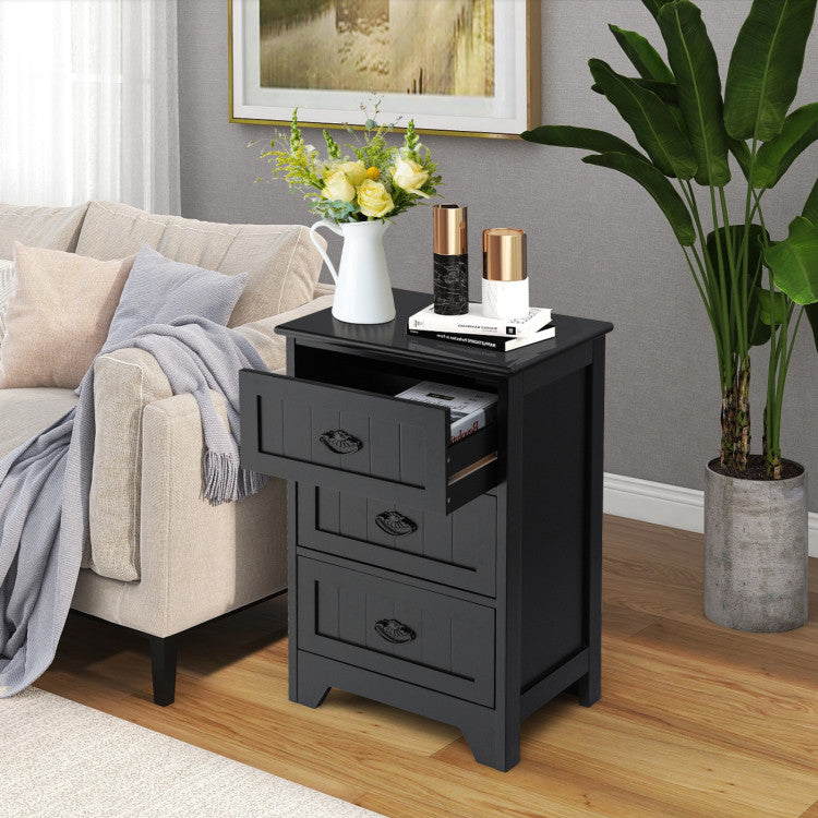 Hikidspace 3-Drawer Storage Wooden Nightstand for Living Room and Bedroom