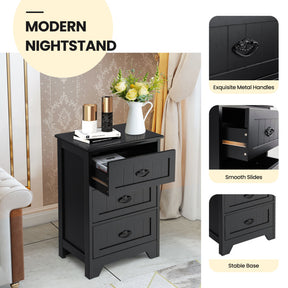 Hikidspace 3-Drawer Storage Wooden Nightstand for Living Room and Bedroom