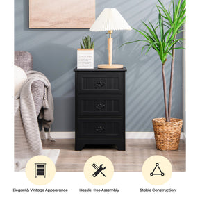 Hikidspace 3-Drawer Storage Wooden Nightstand for Living Room and Bedroom