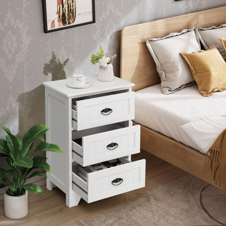 Hikidspace 3-Drawer Storage Wooden Nightstand for Living Room and Bedroom