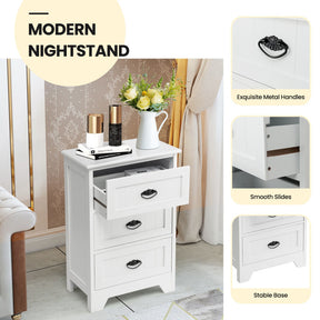 Hikidspace 3-Drawer Storage Wooden Nightstand for Living Room and Bedroom