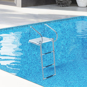 3-Step Folding Telescoping Boat Ladder with Anti-Slip Pedals and Handrails