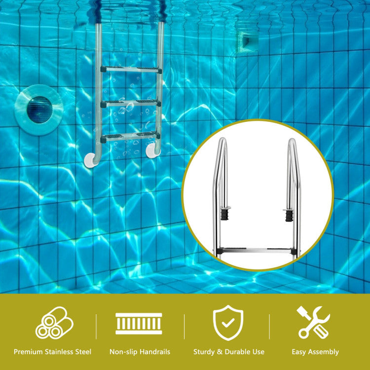 3-Step Stainless Steel Swimming Pool Ladder with Anti-Slip Footsteps