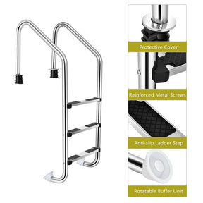 3-Step Stainless Steel Swimming Pool Ladder with Anti-Slip Footsteps