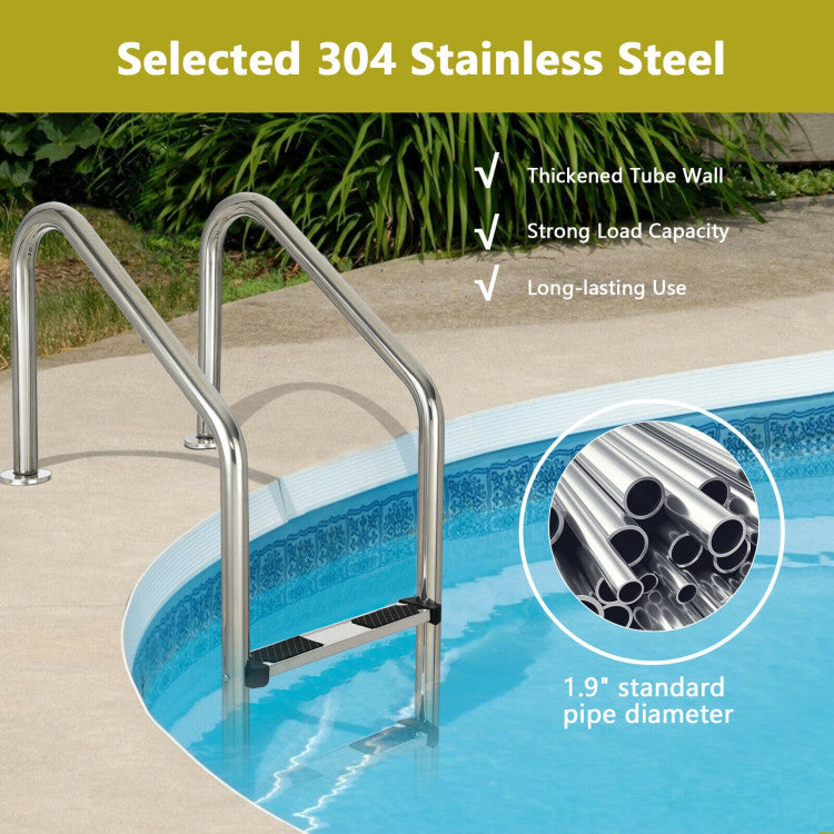 3-Step Stainless Steel Swimming Pool Ladder with Anti-Slip Footsteps