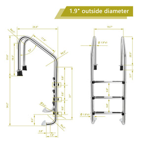 3-Step Stainless Steel Swimming Pool Ladder with Anti-Slip Footsteps