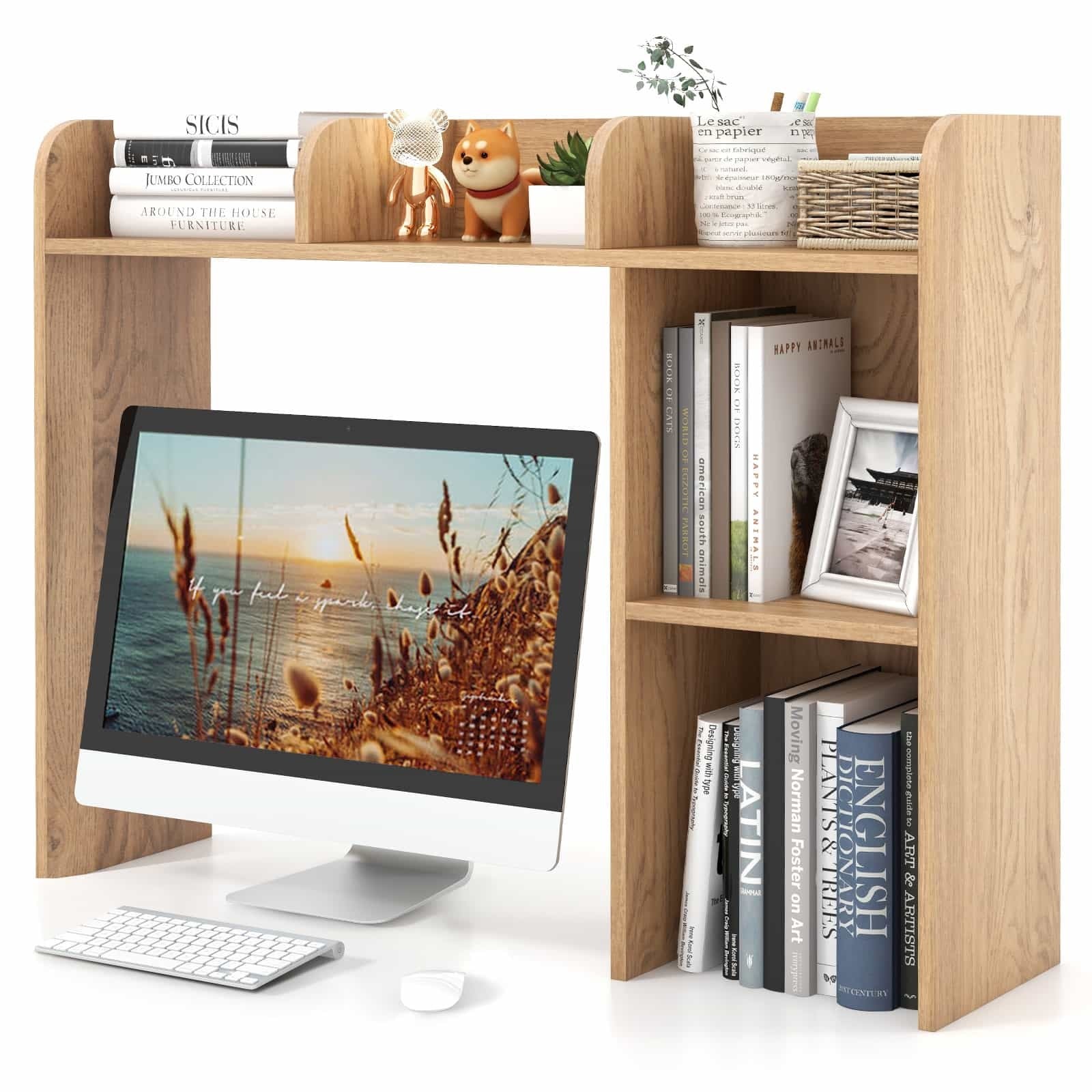 3-Tier 4 Shelves Multipurpose Desk Bookshelf with Anti-Tip Kits#color_Beige