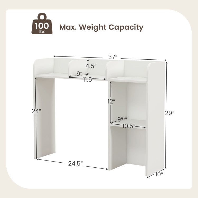 3-Tier 4 Shelves Multipurpose Desk Bookshelf with Anti-Tip Kits#color_White