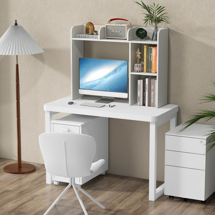 3-Tier 4 Shelves Multipurpose Desk Bookshelf with Anti-Tip Kits#color_White