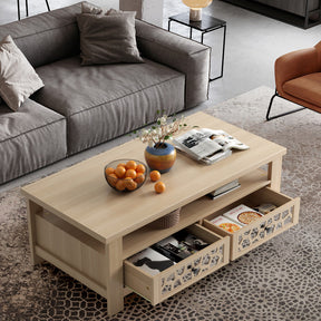 3-Tier Coffee Table with 2 Drawers and Open Shelf for Living Room and Office