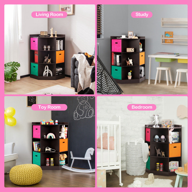 Hikidspace 3-Tier Kids Toys Storage Shelf Corner Cabinet with 3 Baskets