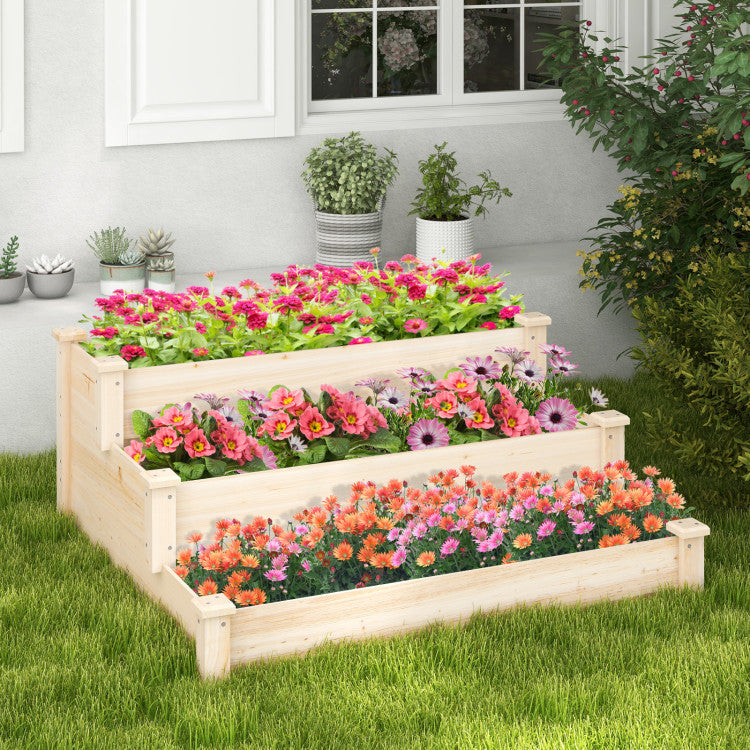 3-Tier Wooden Raised Garden Bed for Backyard Patio