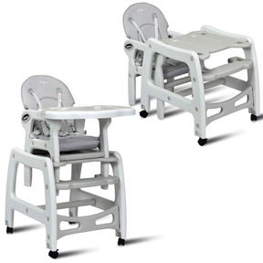 3-in-1 Baby Dining High Chair with Lockable Universal Wheels and Adjustable Seat Back