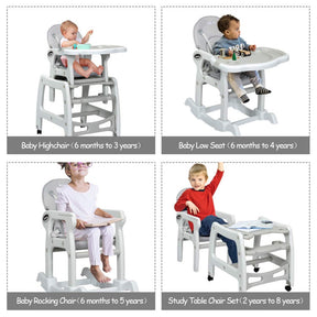 3-in-1 Baby Dining High Chair with Lockable Universal Wheels and Adjustable Seat Back