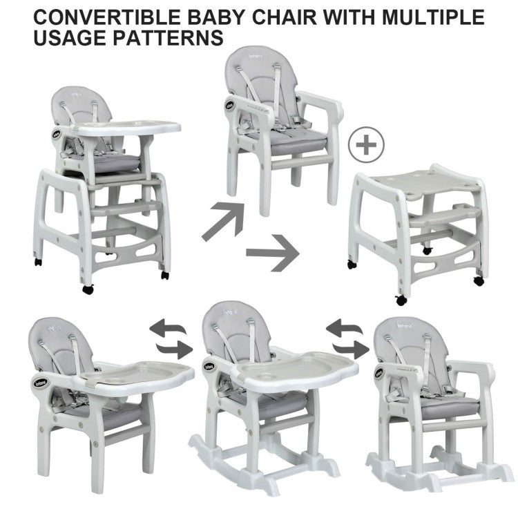 3-in-1 Baby Dining High Chair with Lockable Universal Wheels and Adjustable Seat Back