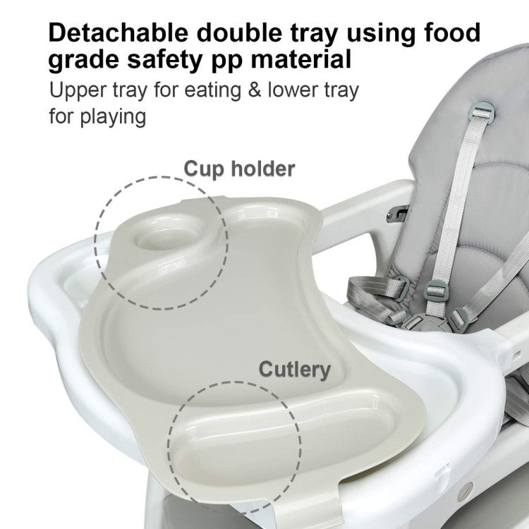 3-in-1 Baby Dining High Chair with Lockable Universal Wheels and Adjustable Seat Back