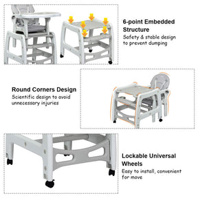 3-in-1 Baby Dining High Chair with Lockable Universal Wheels and Adjustable Seat Back