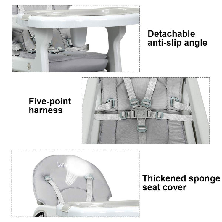 3-in-1 Baby Dining High Chair with Lockable Universal Wheels and Adjustable Seat Back