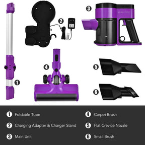 3-in-1 Handheld Cordless Stick Vacuum Cleaner with 6-cell Lithium Battery and Accessories