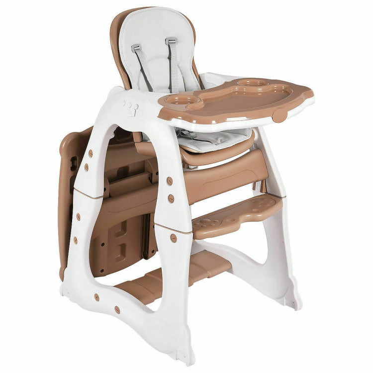 Hikidspace 3-in-1 Infant Table and Chair Set Baby High Chair with 5-Point Safety Harness and Removable Tray_Brown