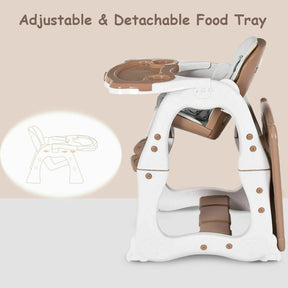 Hikidspace 3-in-1 Infant Table and Chair Set Baby High Chair with 5-Point Safety Harness and Removable Tray_Brown