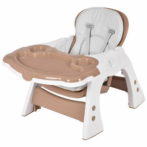 Hikidspace 3-in-1 Infant Table and Chair Set Baby High Chair with 5-Point Safety Harness and Removable Tray_Brown