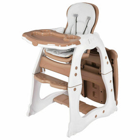 Hikidspace 3-in-1 Infant Table and Chair Set Baby High Chair with 5-Point Safety Harness and Removable Tray_Brown