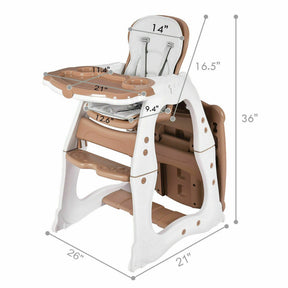 Hikidspace 3-in-1 Infant Table and Chair Set Baby High Chair with 5-Point Safety Harness and Removable Tray_Brown