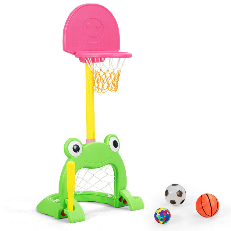 3-in-1 Kids Basketball Hoop Set Stand with 6-Level Adjustable Height