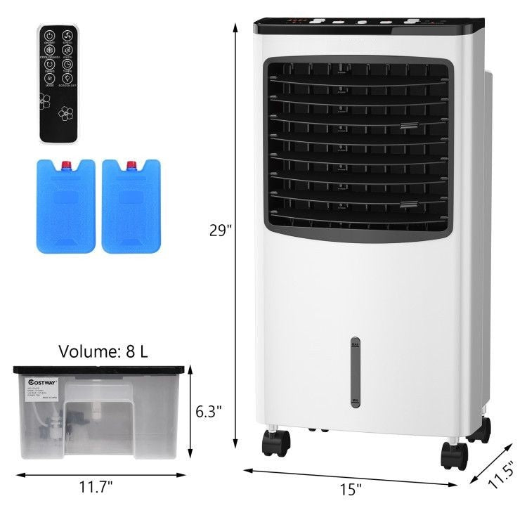 3-in-1 Portable Evaporative Air Conditioner Cooler with Remote Control and Timer