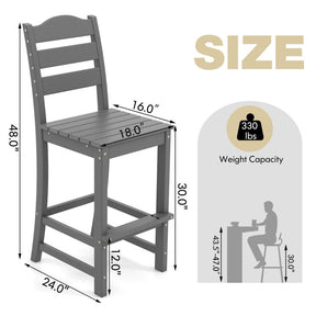 Outdoor All Weather HDPE Bar Stool 30" Bar Height Patio Chair with Backrest & Footrest