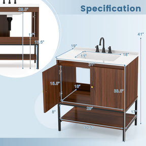 31 Inch Bathroom Vanity Sink Combo with Open Shelf and Accessories