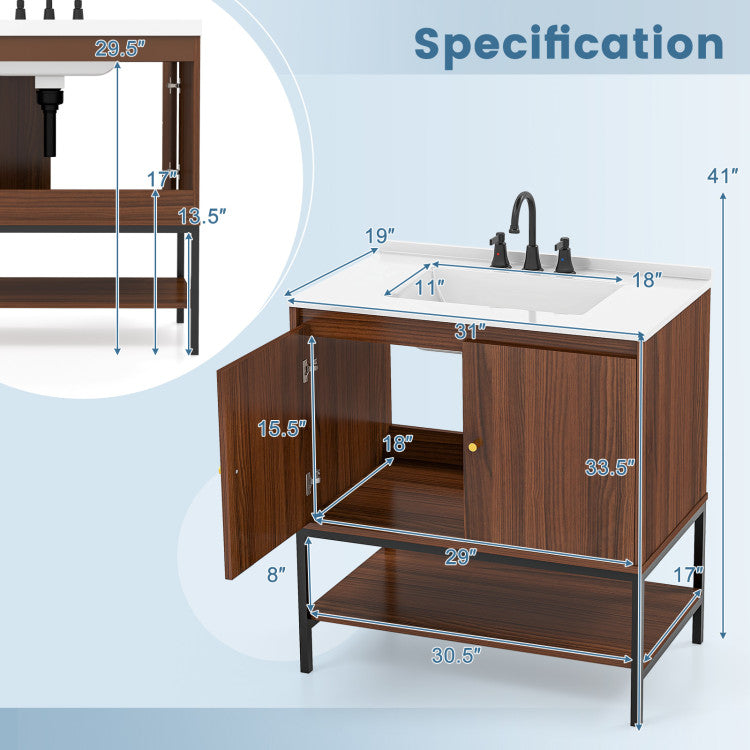 31 Inch Bathroom Vanity Sink Combo with Open Shelf and Accessories