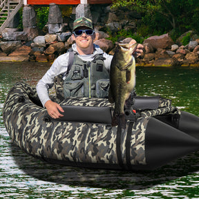 350 LBS Inflatable Fishing Float Tube with Adjustable Backrest and Rod Holder