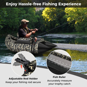 350 LBS Inflatable Fishing Float Tube with Adjustable Backrest and Rod Holder