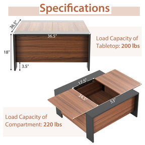 36.5 Inch Coffee Table with Sliding Top and Hidden Storage Compartment