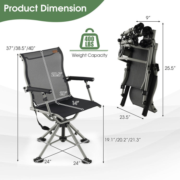 360 Degree Swivel Folding Hunting Chair with Adjustable Heights for Camping and Fishing