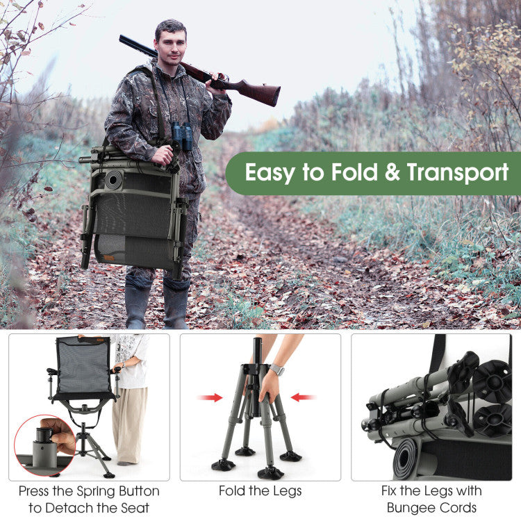 360 Degree Swivel Folding Hunting Chair with Adjustable Heights for Camping and Fishing