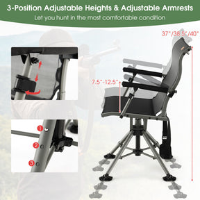 360 Degree Swivel Folding Hunting Chair with Adjustable Heights for Camping and Fishing