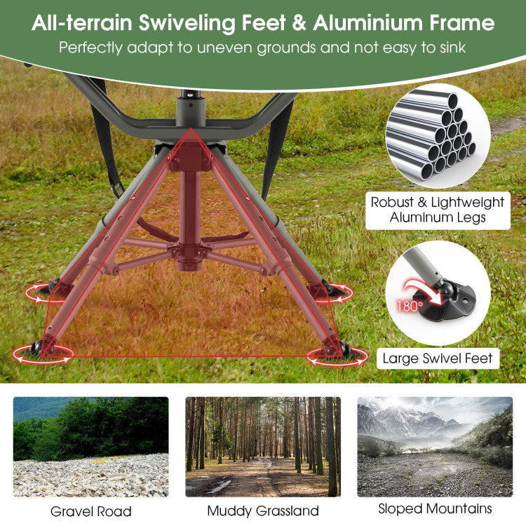 360 Degree Swivel Folding Hunting Chair with Adjustable Heights for Camping and Fishing