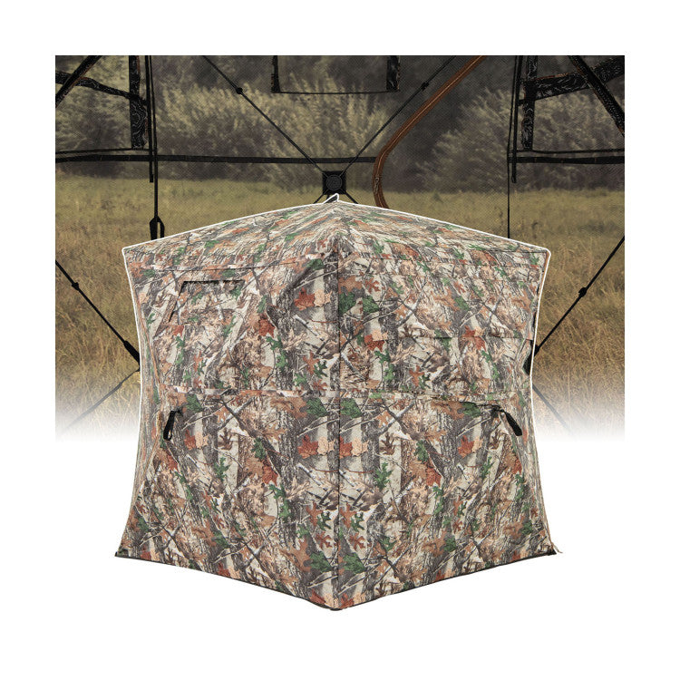 3 Person 360° One Way See Through Hunting Blind Ground Blind Pop-Up Tent with Carrying Bag